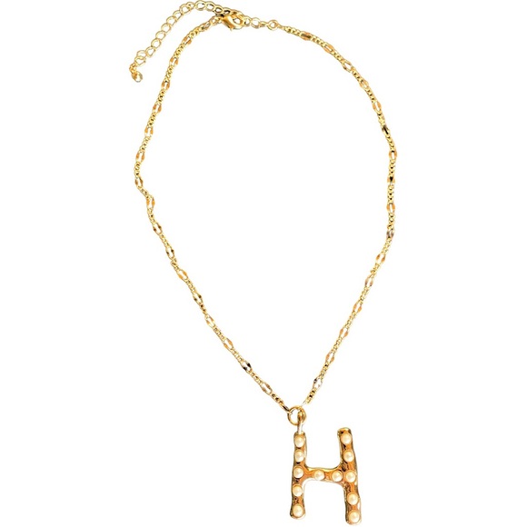 "H" Anthropologie Embellished Monogram Pendant Necklace in Gold. Letter H. NWOT - Picture 3 of 6